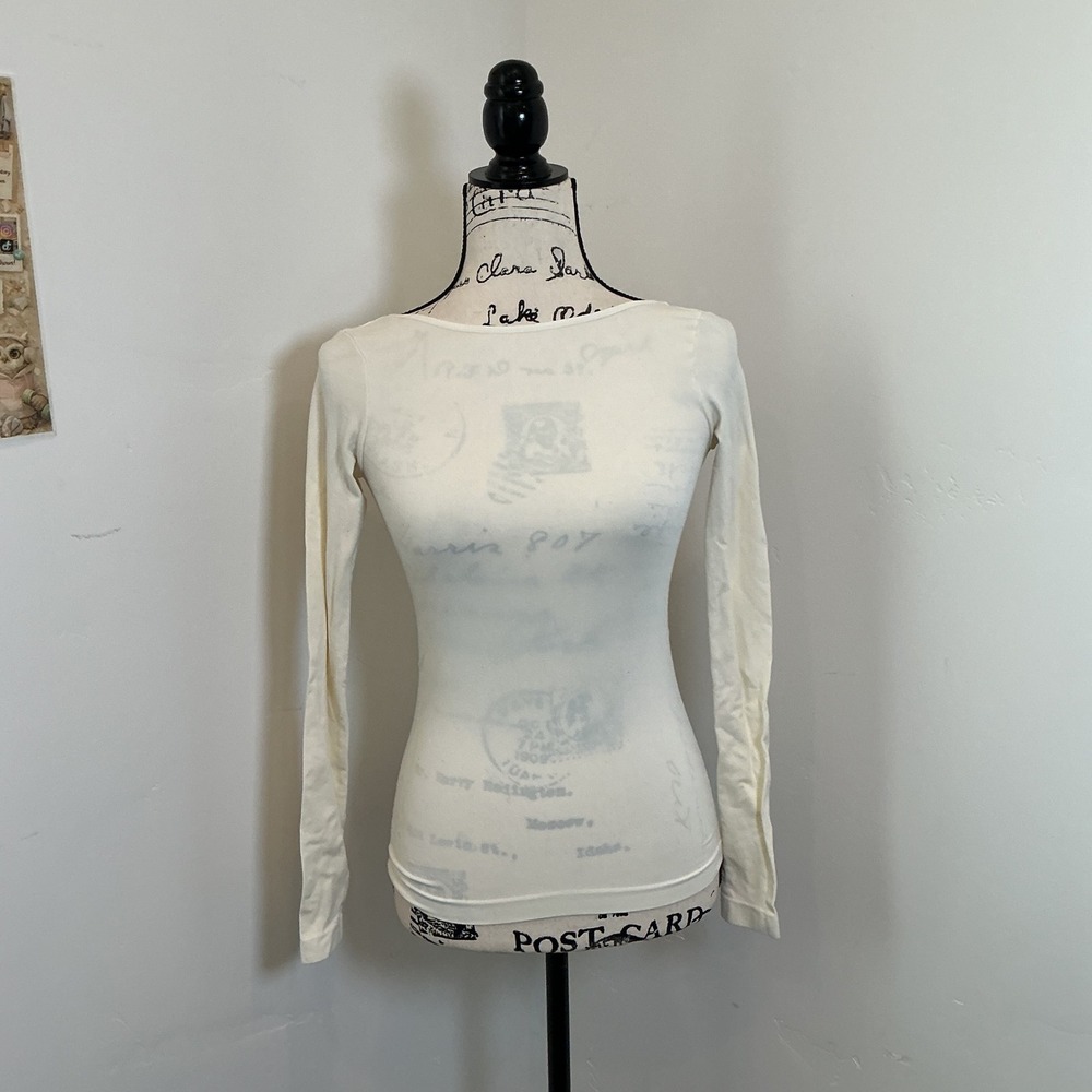 Intimately Free People Open Back Long Sleeve Top Cream Ivory XS/S Backless Slim